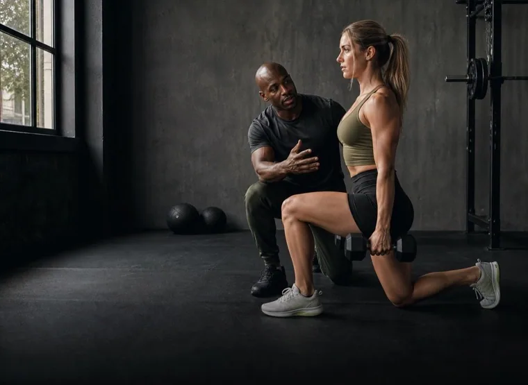 Coach guiding an athlete through a focused training session