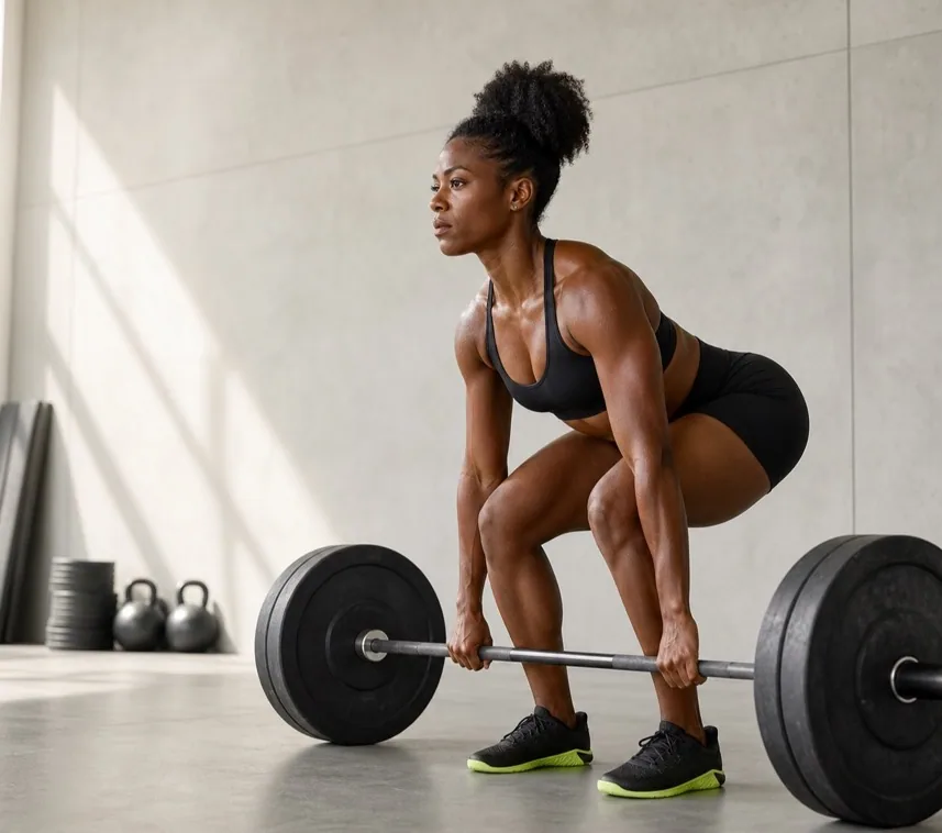 Athlete completing a controlled strength exercise